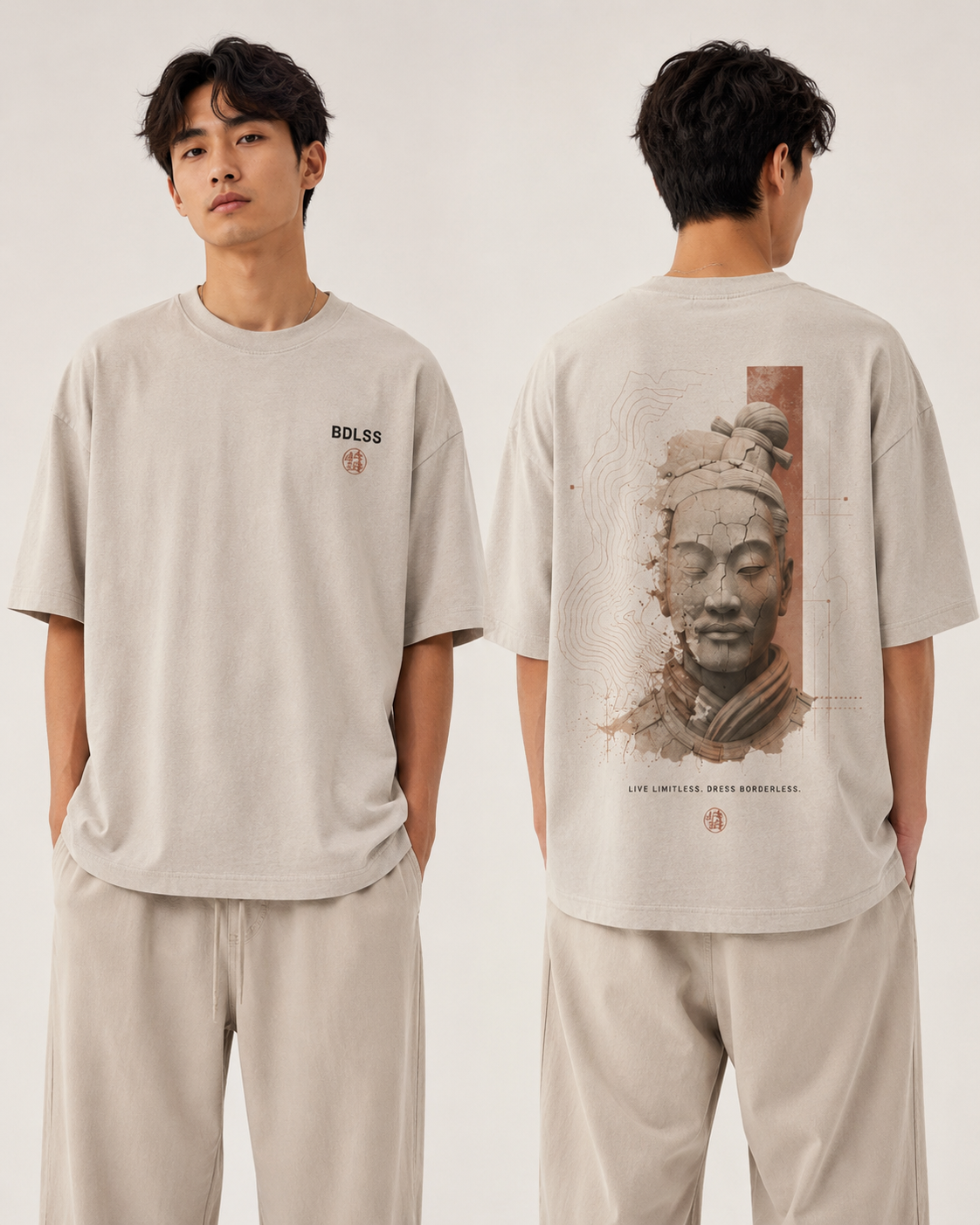 Terracotta Echo — Warm Sand on model